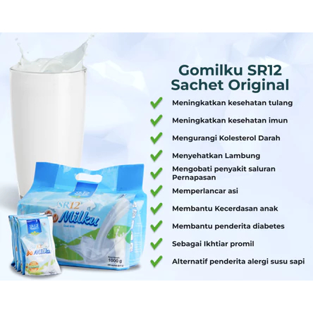 

SR12 Gomilku Susu Bubuk Kambing Etawa Varian Plain Original isi 40 sachet 1000gr Halal Rendah Gula