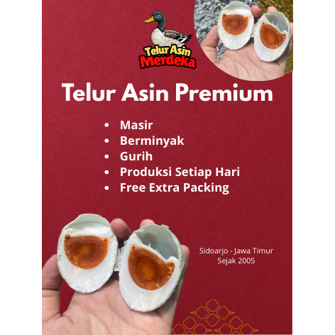 

(Merdeka) Telur Asin Premium Masir Gurih Berminyak (Isi 10 Butir) + Free Kardus Bubble Wrap