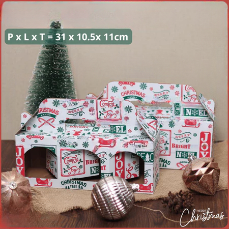 

box jinjing natal muat toples jar 600ml isi 3 motif putih noel dus xmas 31x10x11cm