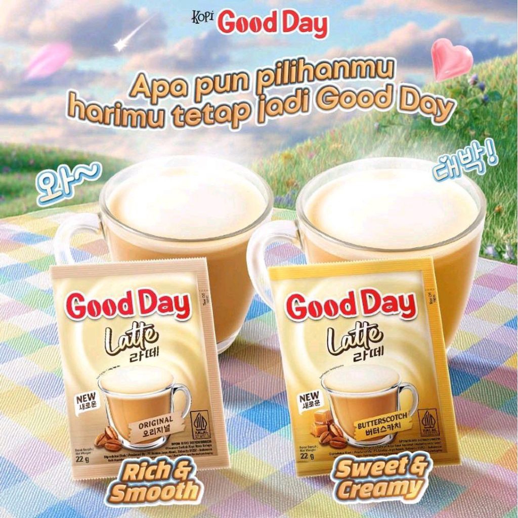 

NEW KOPI GOOD DAY PERFECT KOREAN LATTE ORIGINAL & BUTTERSCOTCH ( 1 KARTON ISI 12 RENCENG )