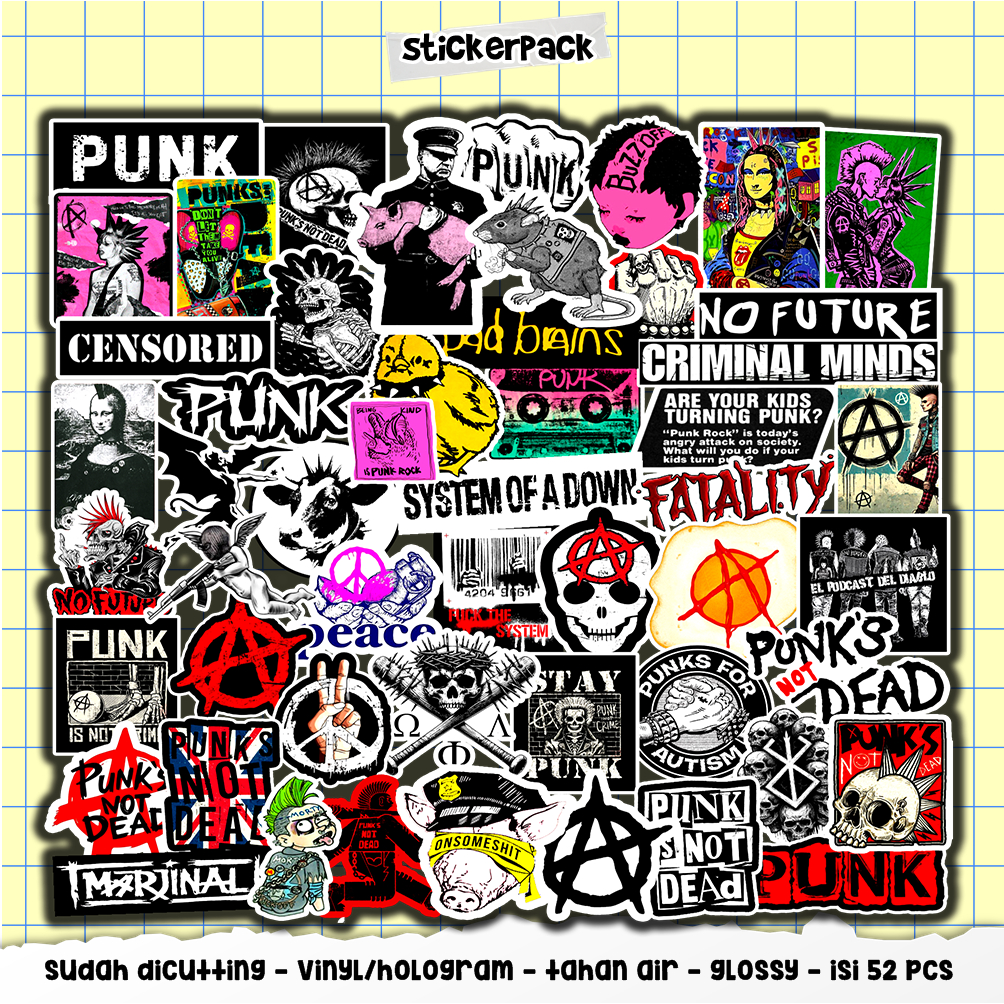 

52pcs stiker punk series, sticker vinyl & hologram tahan air