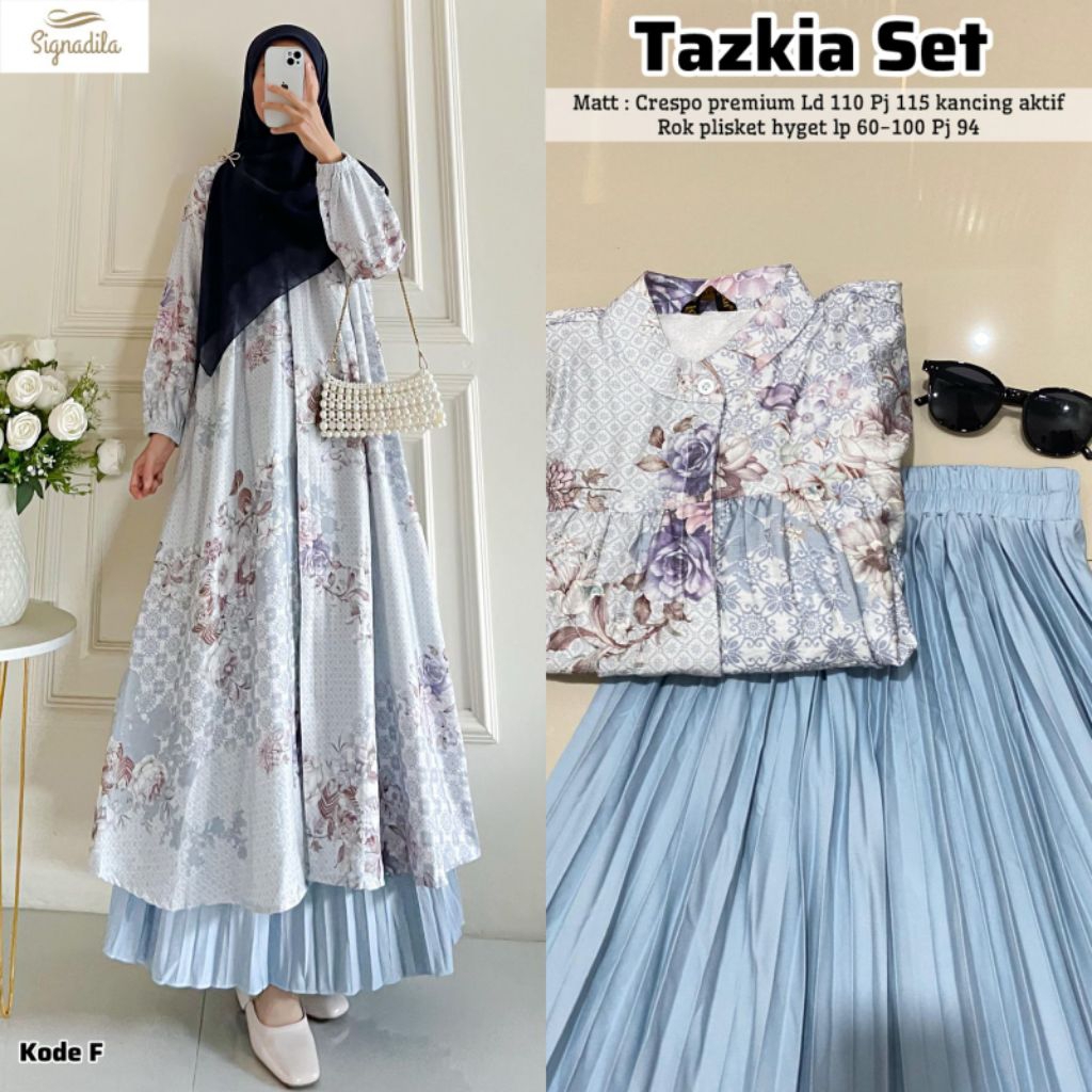 TAZKIA TAZANA CAMELIA BY SIGNADILA SET ROK PLISKET LONG TUNIK CRESPO PREMIUM CRESPO BORDIR PREMIUM K
