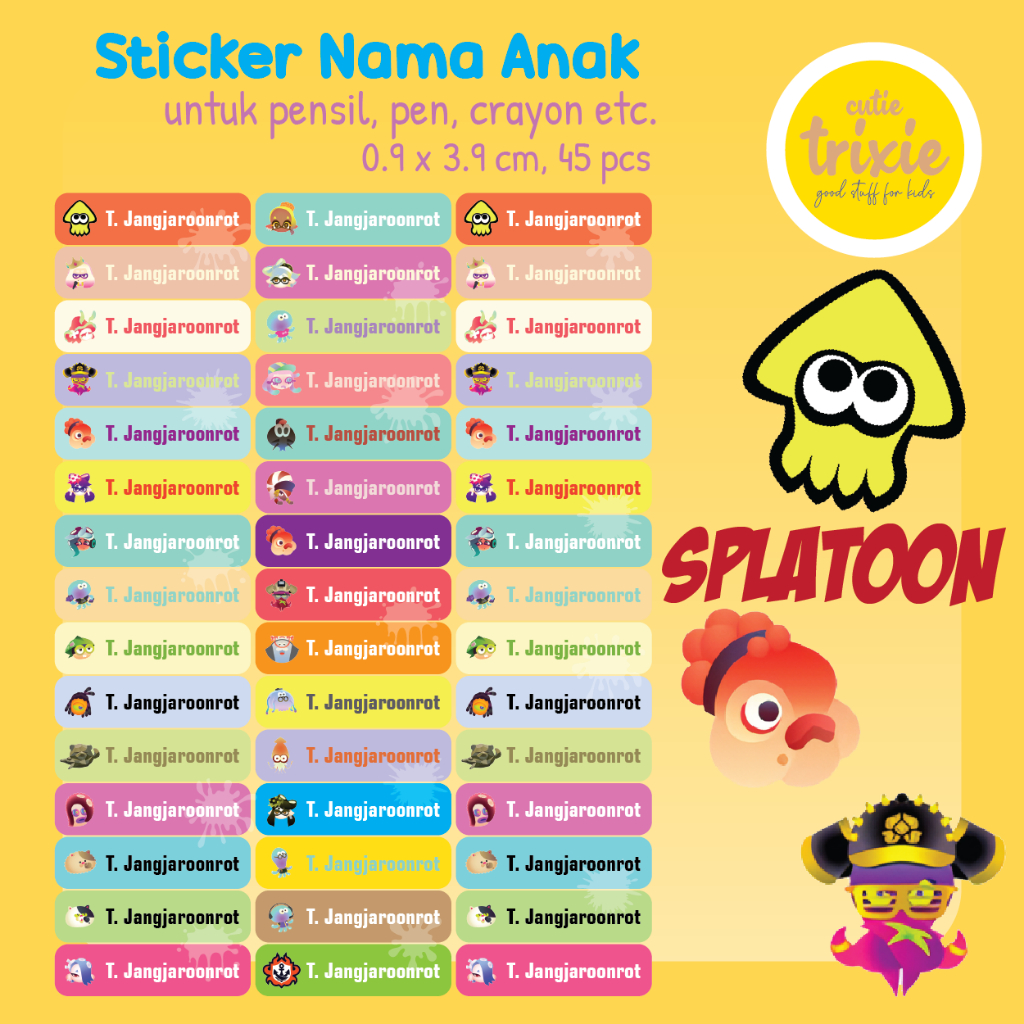 

Sticker label nama anak untuk pensil pen crayon Splatoon