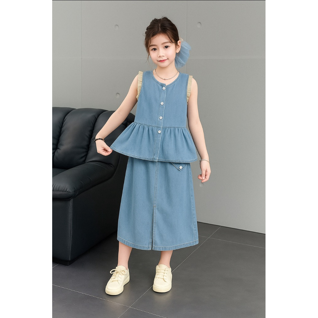 916 SIZE 120, 130 SET ROK JEANS ANAK IMPORT