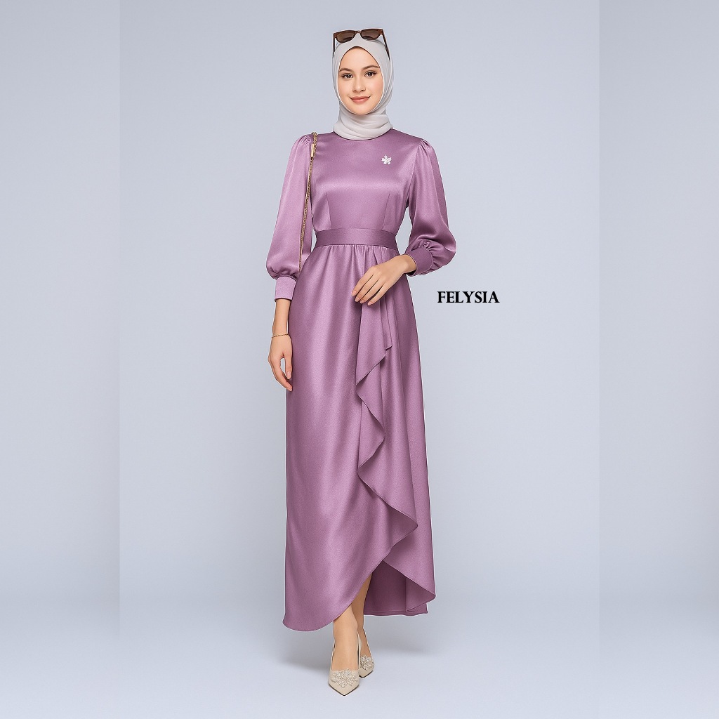Lucy Dress Premium Satin Velvet Kondangan Muslim Bridesmaid Pesta Wanita Elegan Busui Wudhu Friendly