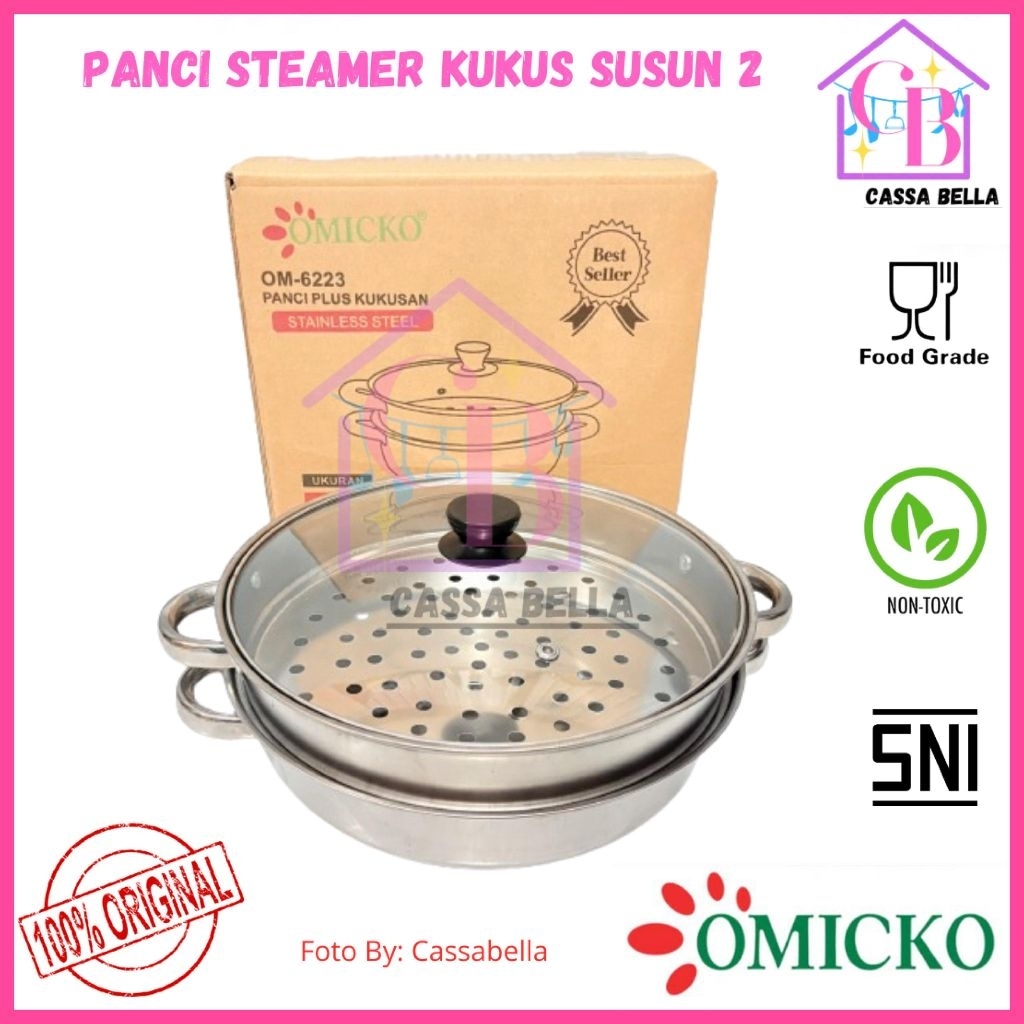 Panci Steamer Stainless OMICKO / Panci Steamer Stainless 28cm / Steamer Pot 28cm Susun 2 / Steamer P