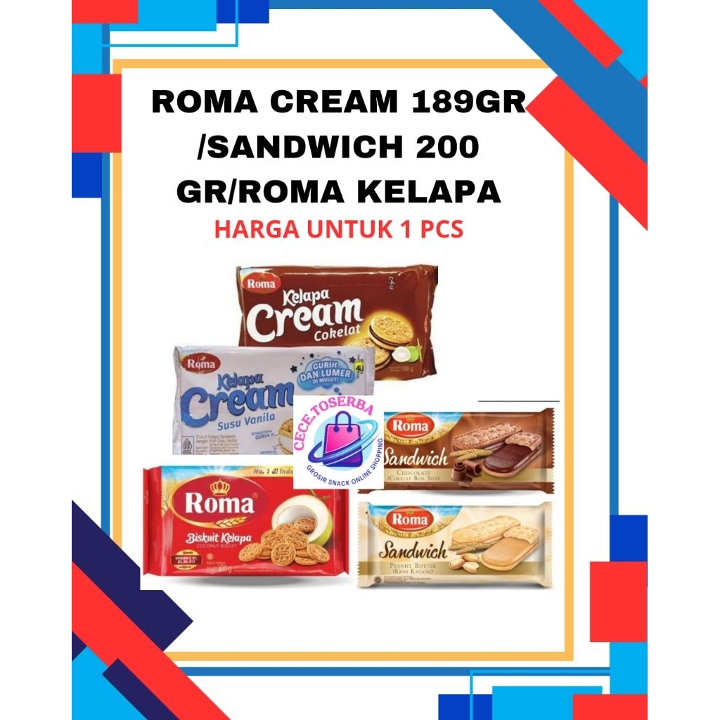 

ROMA CREAM COKLAT 189 GR/ ROMA KELAPA 300GR / ROMA SANDWICH 206 GR