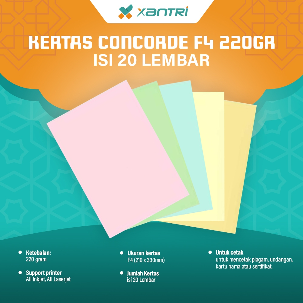 

Xantri Kertas Concorde F4 220gr Isi 20 / 50 Lembar Kertas Piagam Undangan Kartu Nama Sertifikat Support Printer All Inkjet Dan Laserjet