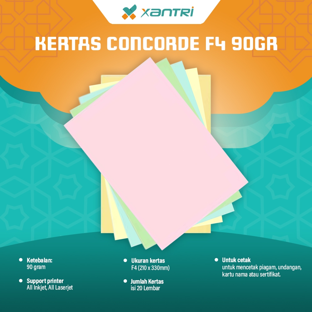 

Xantri Kertas Concorde F4 90gr Isi 20 / 50 Lembar 210mm x 330mm Paper Kertas Sertifikat F4 Support All Inkjet Dan Laserjet