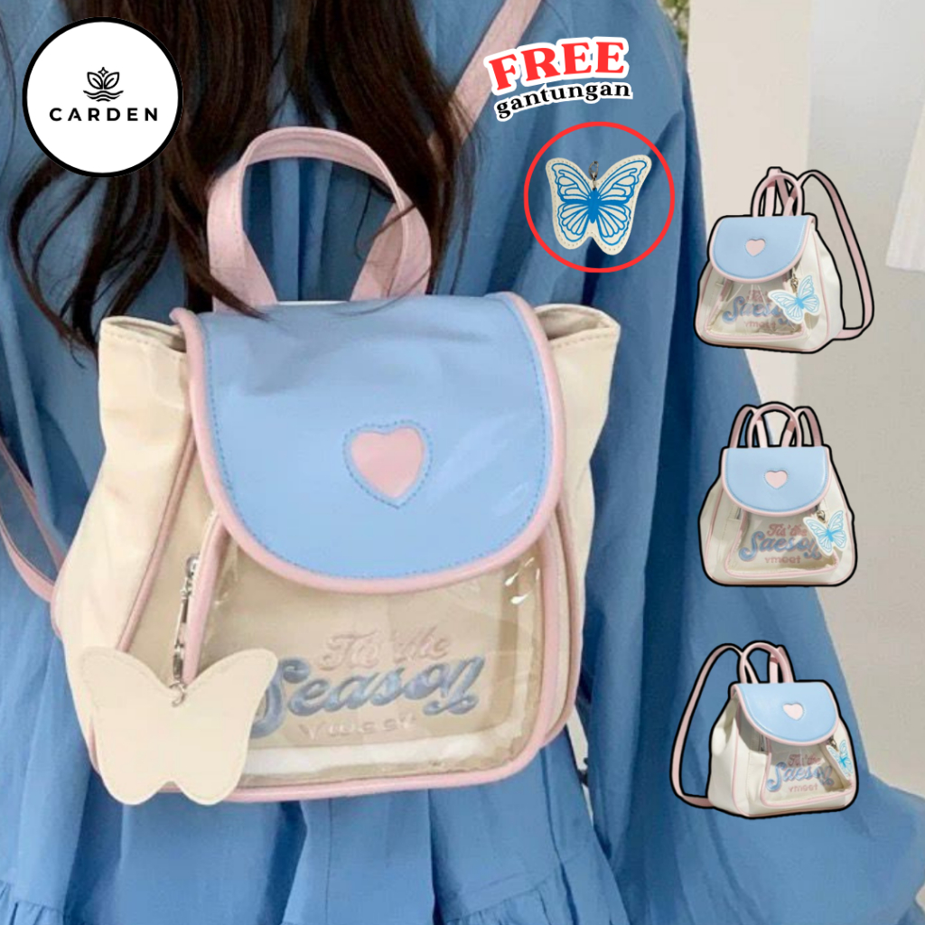 Tas Ransel Mini Kupu-kupu Y2K Lucu Korean Style Pastel Biru Putih Mini Backpack Wanita Ransel Kulit 