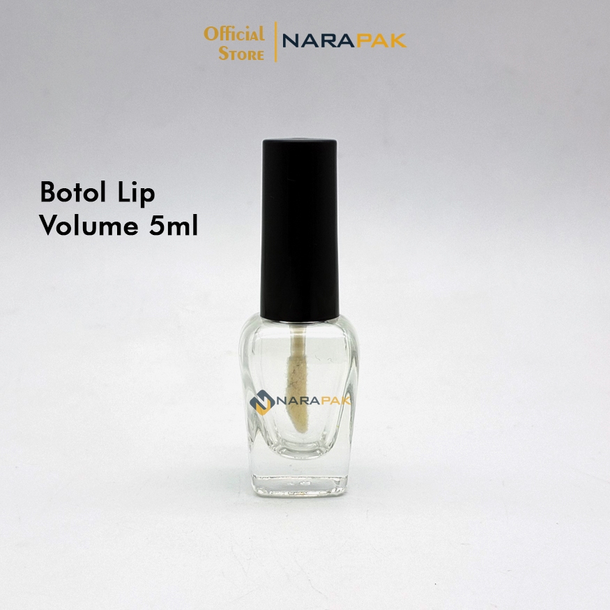 Botol Kutek 5ml Kaca Bening Kotak Lengkung Botol Lip Gloss Lip Serum Tutup HITAM D195