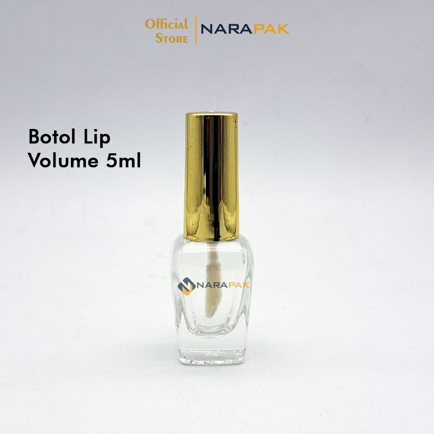 Botol Kutek 5ml Kaca Bening Kotak Lengkung Kuas Bibir Botol Lip Gloss Lip Serum Tutup Gold D195