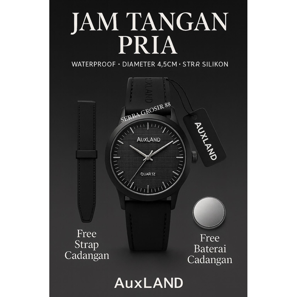 Jam Tangan Pria AUXLAND Luxury Fashion Waterproof + Free Strap, Baterai & Box Eksklusif