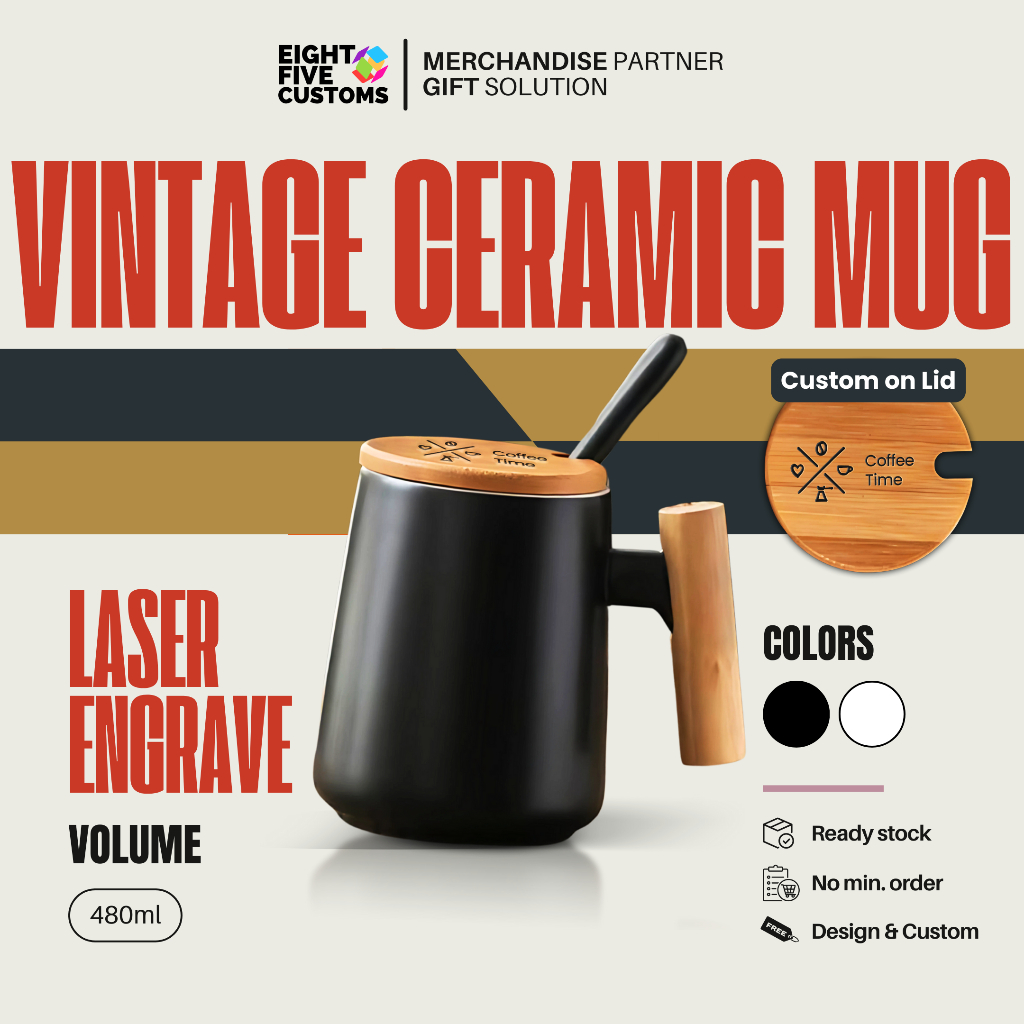 Custom Vintage Ceramic Mug Tumbler 480ml  Cetak  Laser Grafir (  Ditutupnya Saja) Souvenir Gift