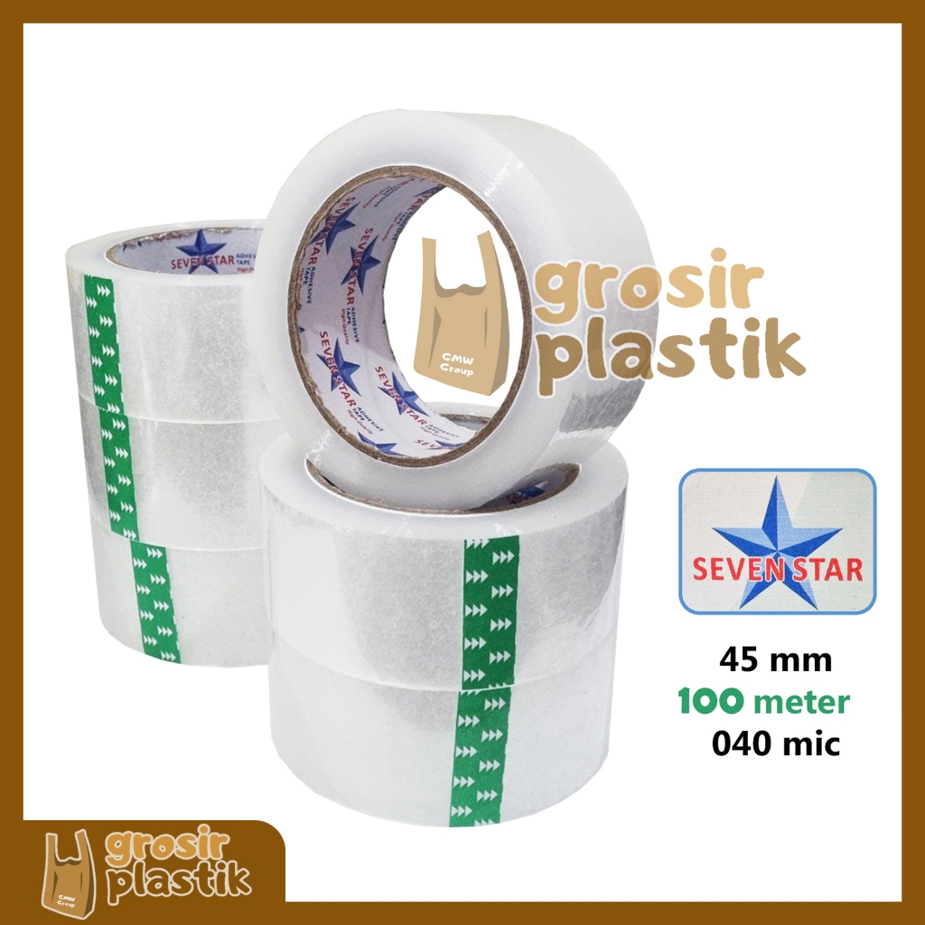 

Lakban SEVEN STAR Bening 45mm 100 METER 040mic - Plester Clear Tape Transparan T210 - Grosir Plastik