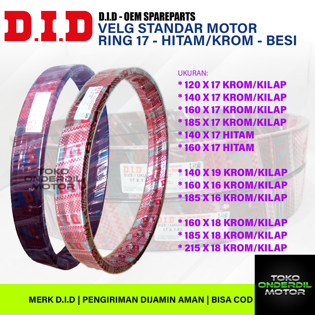 VELK DID Professional Rim 17x160 1.60 140x17 1.40 185x17 1.85 160x18 185x18 Chrome Black Bahan Besi 