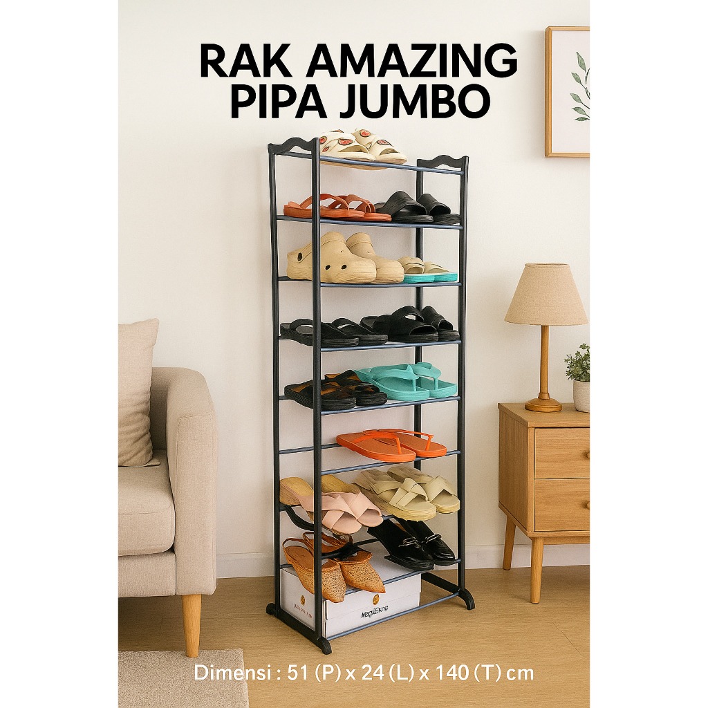 AMAZING SHOES Rack Pipa Besar Rak Sepatu 10 Susun Non Cover tempat penyimpanan sepatu hijab kerudung