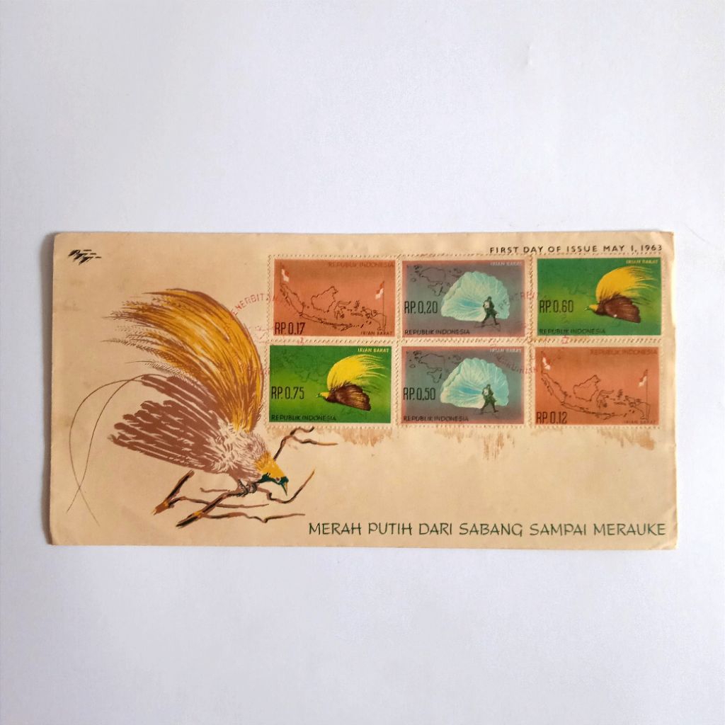 

Antik Vintage Perangko Sampul Hari Pertama Istimewa MERAH PUTIH DARI SABANG SAMPAI MERAUKE KHUSUS IRIAN BARAT Terbit 1 Mei 1963 Utuh Layak Koleksi