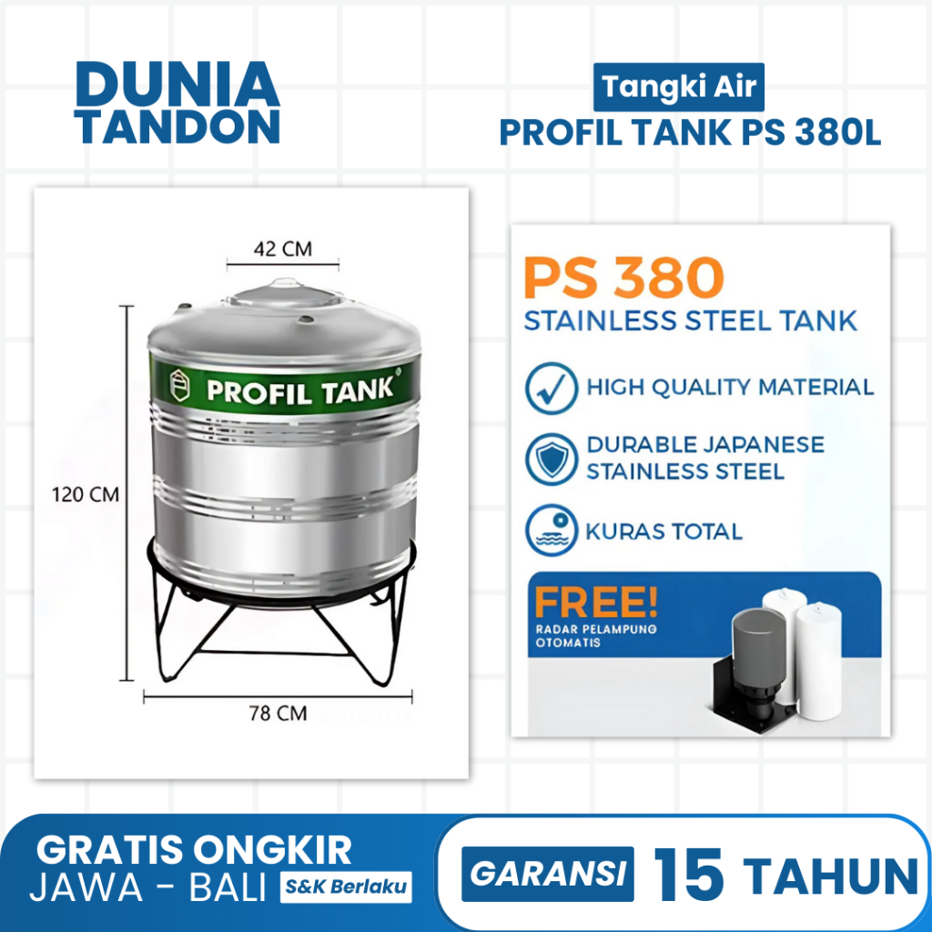Tandon Toren Tangki Air Stainless  PS 380 tangki Dengan Kaki Profil Tank / Profil Tank Stainless 380