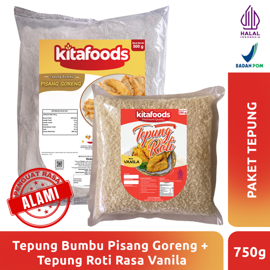 

Kitafoods Paket G ( Tepung Pisang 500gr + TR Vanilla 250gr ) Tanpa Penguat Rasa