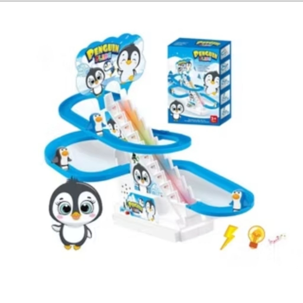 mainan pinguin anak - pinguin tangga - menggunakan baterai - mainan anak murah - murah meriah - main