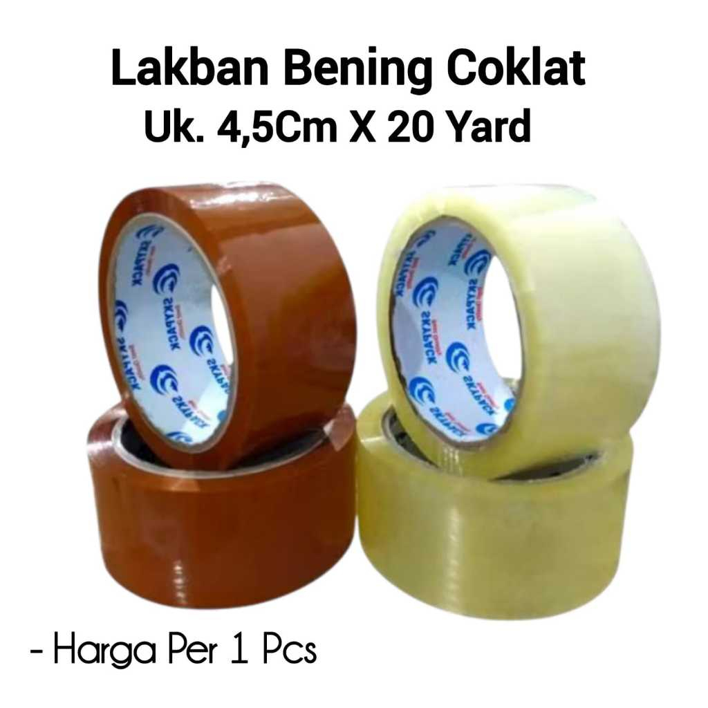 

Lakban Bening Coklat 4.5cm x 20Yard Solasi SKYPACK Coklat Bening Uk. 4,5Cm X 20 Yard