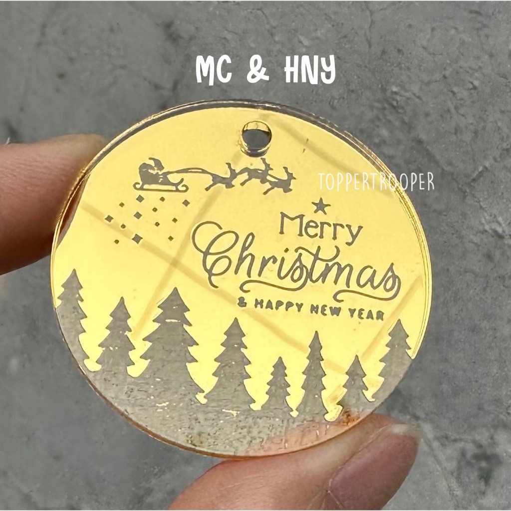 Hang Tag Akrilik Merry Christmas / Hampers Tag Mirror Acrylic / Topper Hiasan Selamat Natal dan Tahu