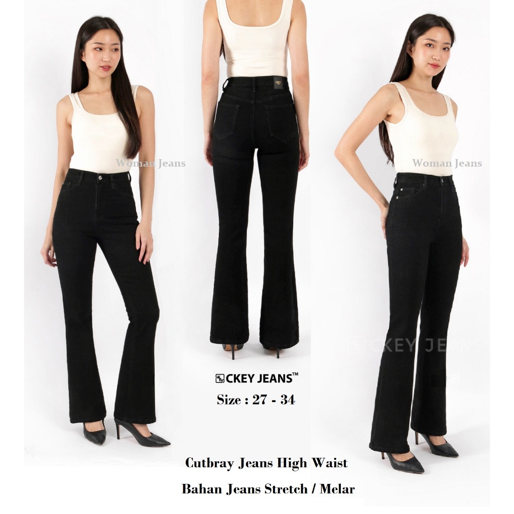 Ckey Cutbray Jeans Wanita Highwaist / Cutbray Jeans Hitam