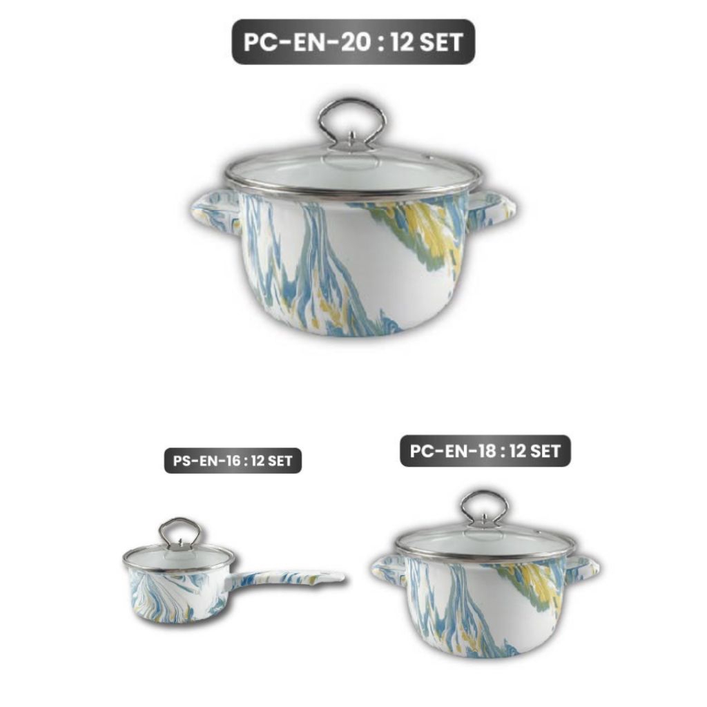 [COD] TB ESSEENTIALS Panci Enamel,Panci Susu  Gagang Soucepan Enamel Tutup Kaca