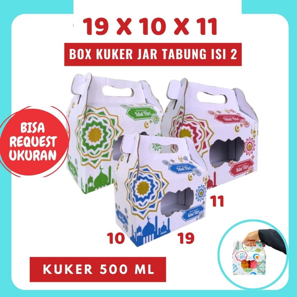 

Kardus kuker 19x10x11 Jinjing (TOPLES JAR 2x500ml) Kue Kering Idul Fitri Hampers Lebaran Gable Box