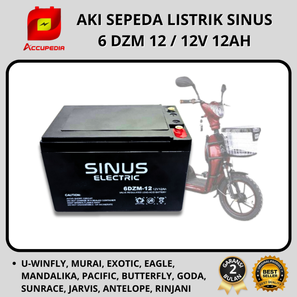Aki baterai Sepeda Listrik 6 DZM 12 aki 12V 12Ah SINUS original
