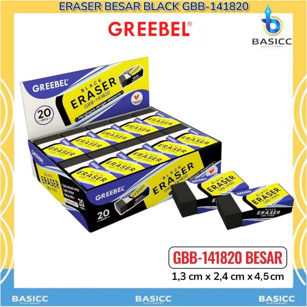 

Greebel Eraser Hitam Stip Hapusan Besar GBB- 141820 | Penghapus Pensil | @ 1Pcs