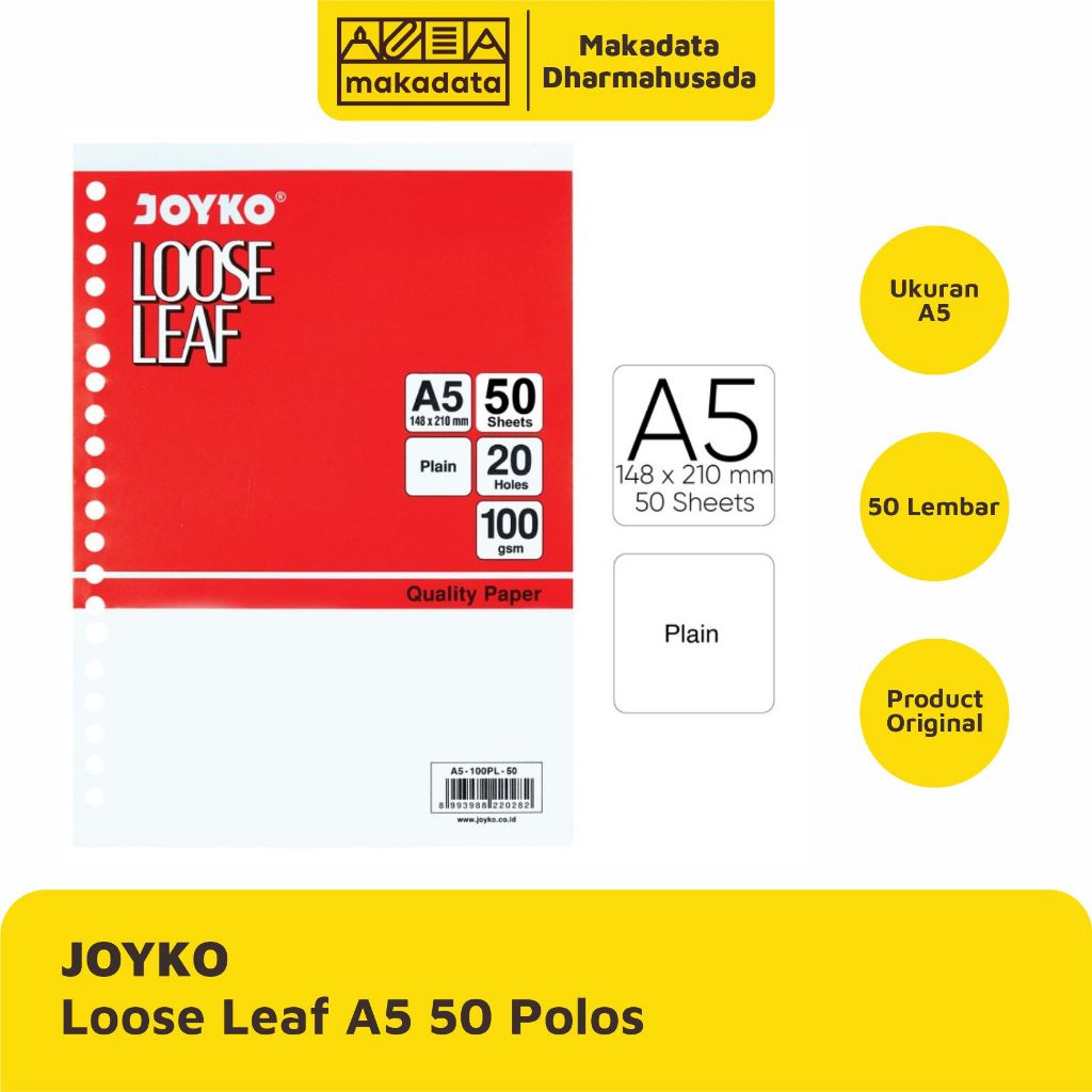

LOOSE LEAF | KERTAS BINDER JOYKO A5-50 POLOS (1 PAK)