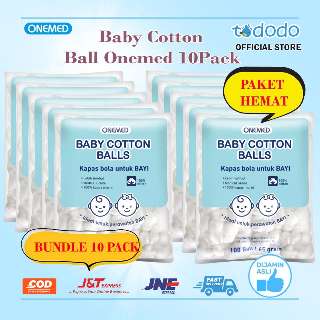 Promo Paket Grosir 10pcs ONEMED Baby Cotton Ball Kapas Bola Bayi Isi 100 Ball