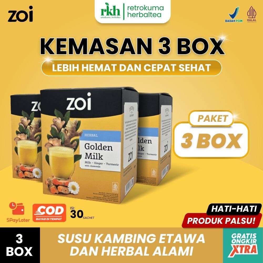 

[30 SACHET] ZOI GOLDEN MILK Susu Herbal Susu Sehat Susu Kambing Etawa Kombinasi Jahe Merah Kunyit