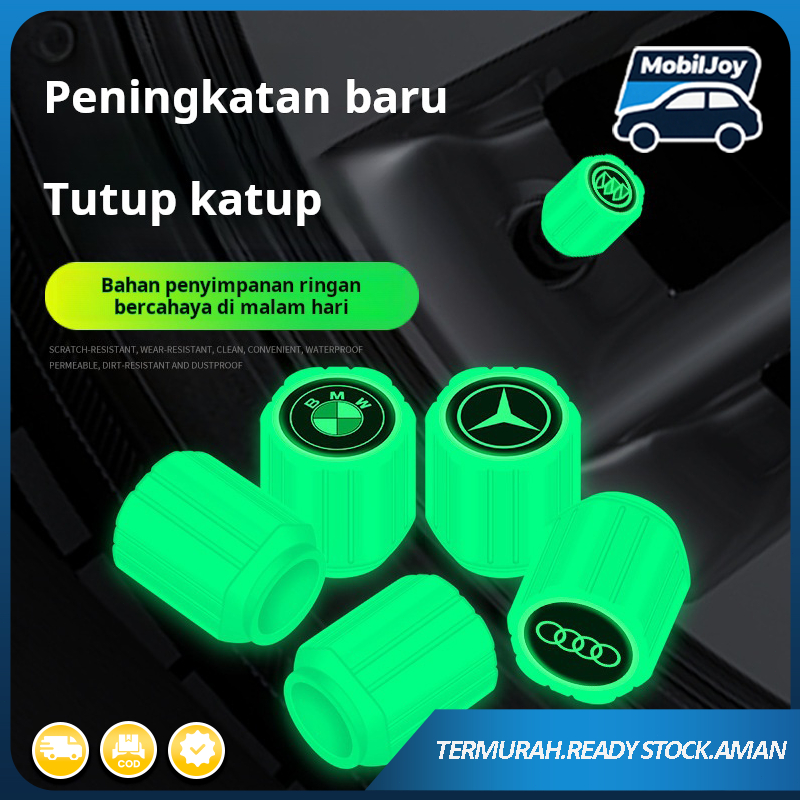 4pcs Tutup pentil mobil, penutup pentil bercahaya, penutup inti pentil ban yang ditingkatkan, tutup 