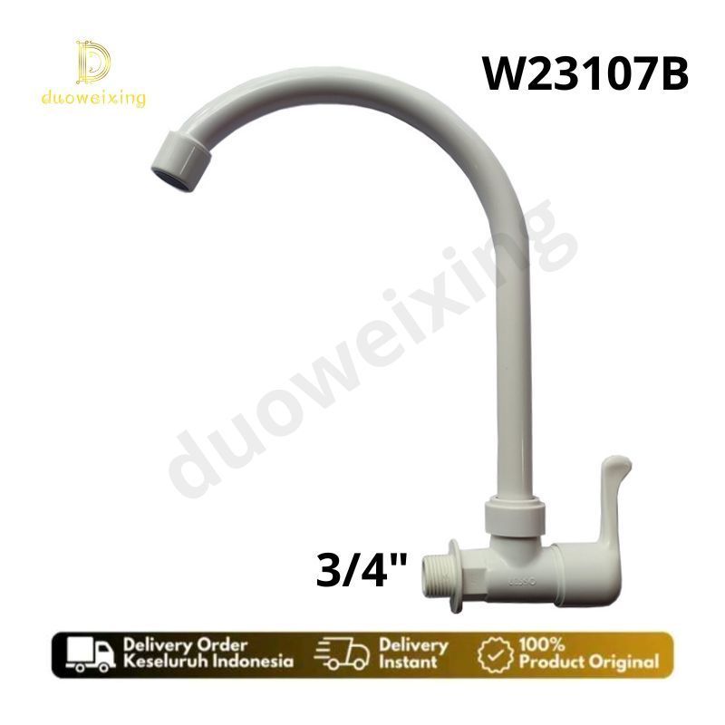 kran  Air wastafel / kran angsa drat tembok lesso W23107B ukuran 3/4" Putih Plastik