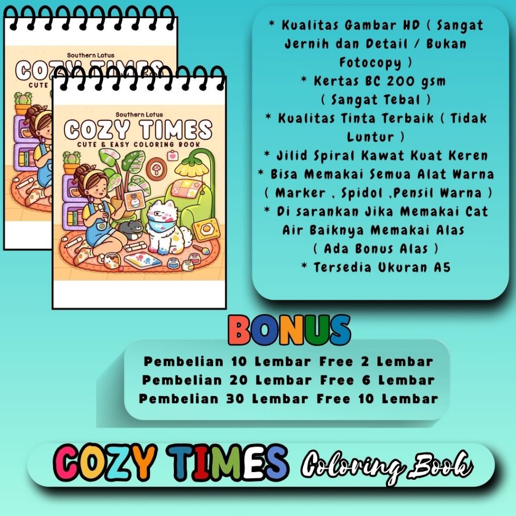 

COZY TIMES Coloring Book Buku Mewarnai Untuk Anak SD Remaja Dewasa Gambar Jernih Jelas HD Kertas 200 gsm Sangat Tebal