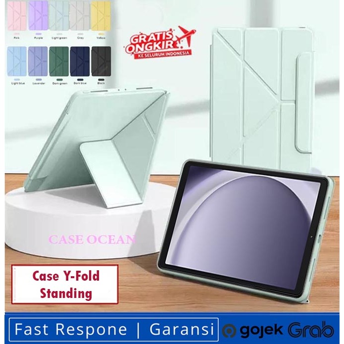 Samsung Tab A7 Lite 8.7 Flip Leather Kulit Case Casing Smart Cover Y Fold Auto Sleep Wake Up Stand P