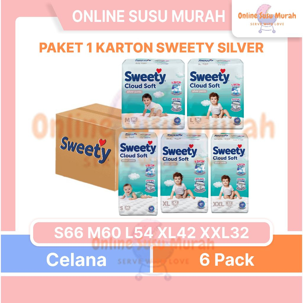 SWEETY SILVER PANTS PAKET 6 BALL / 1 KARTON S66 M60 L54 XL42 XXL32 CLOUD S66 M60 L54 XL42 XXL32 PPKS
