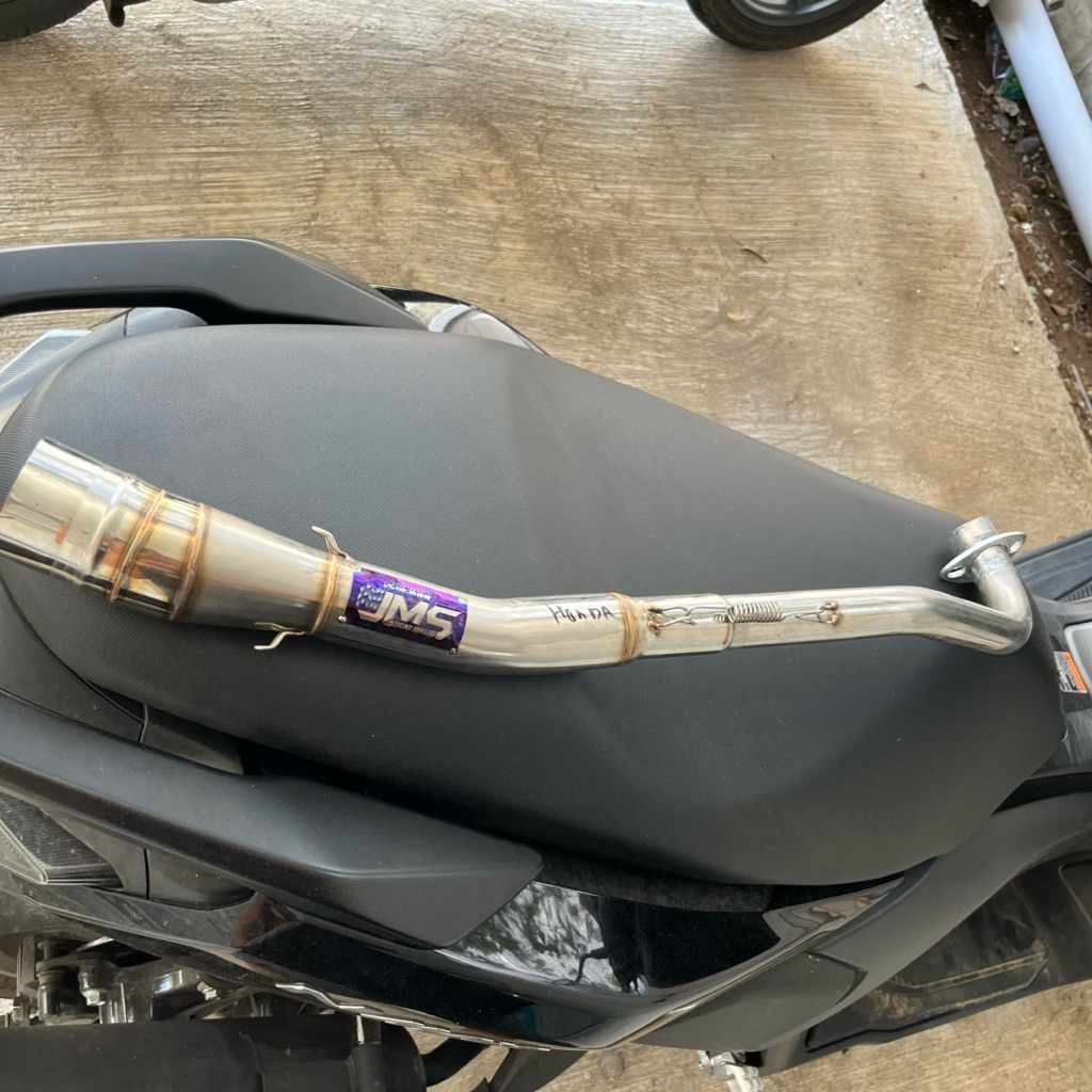 LEHER KNALPOT JMS ORIGINAL LOGO BLUE FOR SUPRA X 125 kharisma dll