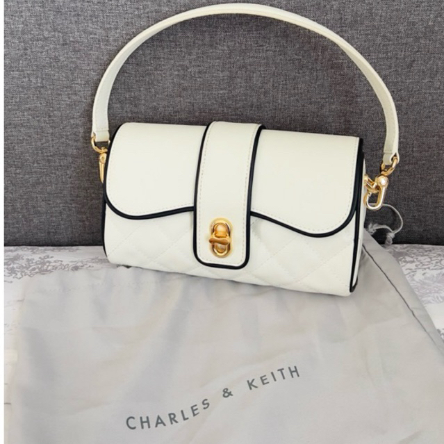 Charles n Keith - Contrast Trim Belted Crossbody Bag White