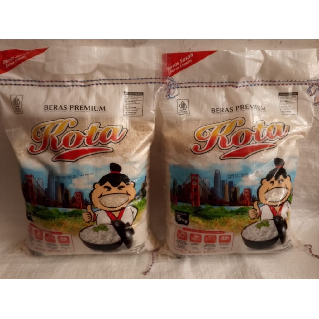 

beras kemasan premium merek kota pulen enak