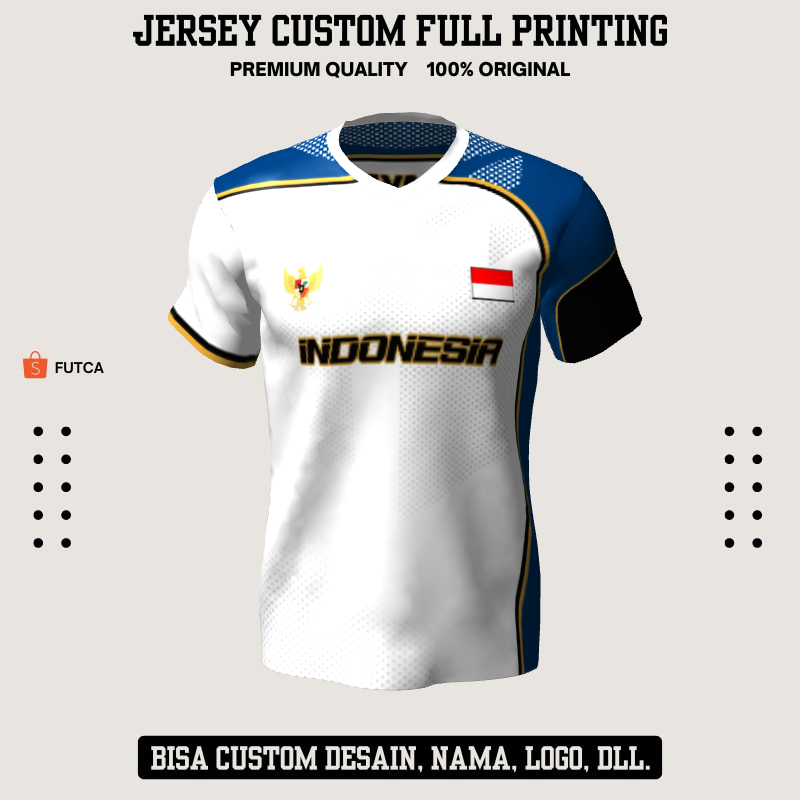 Kaos Jersey Futsal Putih Motif Polkadot 96 - Jersey Baju Olahraga Full Printing