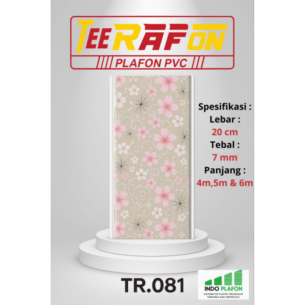 (PERDUS) Plafon PVC Motif Bunga Pink Glossy TR 81 Tebal 7mm Terafon