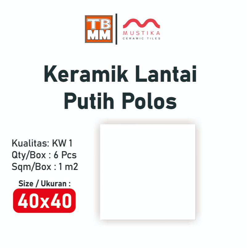 Keramik Lantai 40x40 PUTIH Grade 1 / Kw A