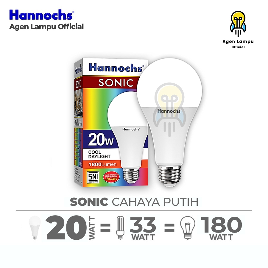 Bola Lampu LED Hannochs Sonic 20watt 20w 20 Watt Putih Cool Daylight 6500K