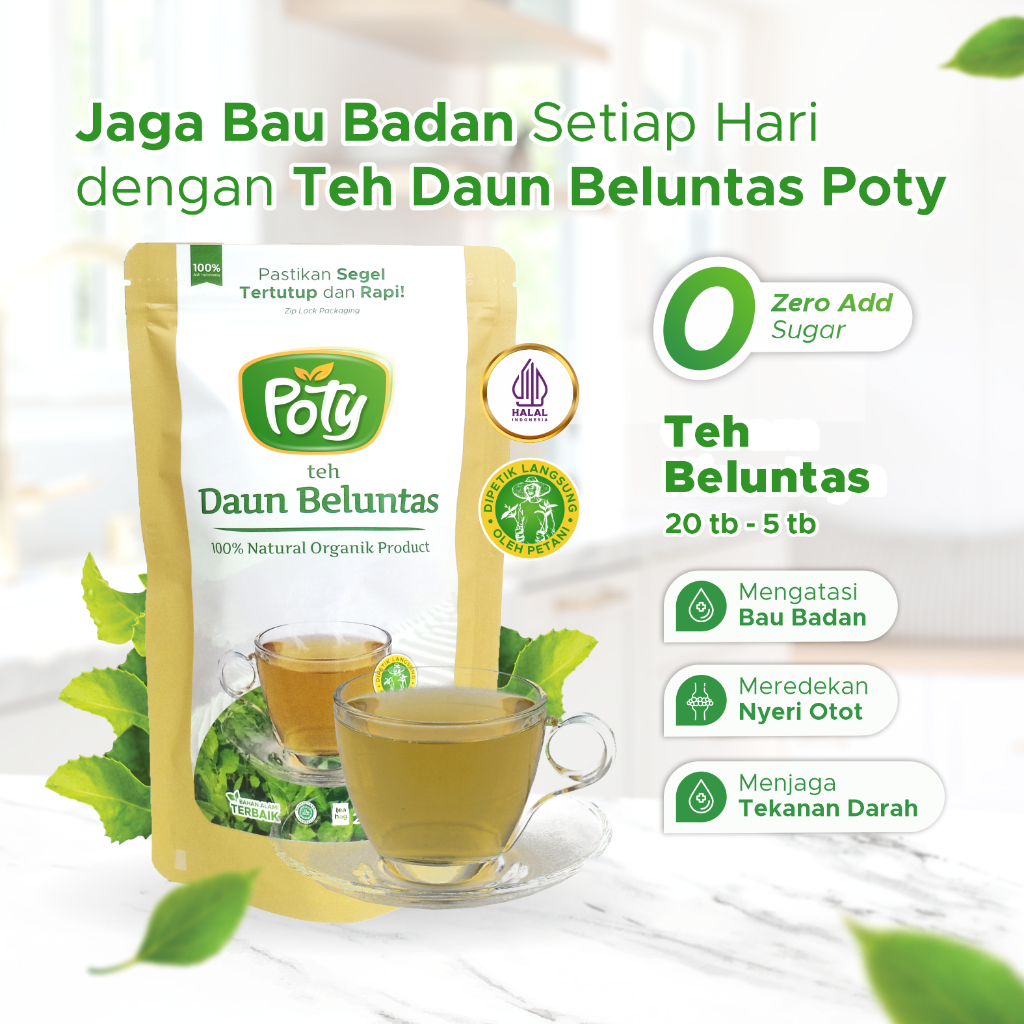 

Teh Jamu Penghilang Bau Badan Wanita Organik Daun Beluntas Poty