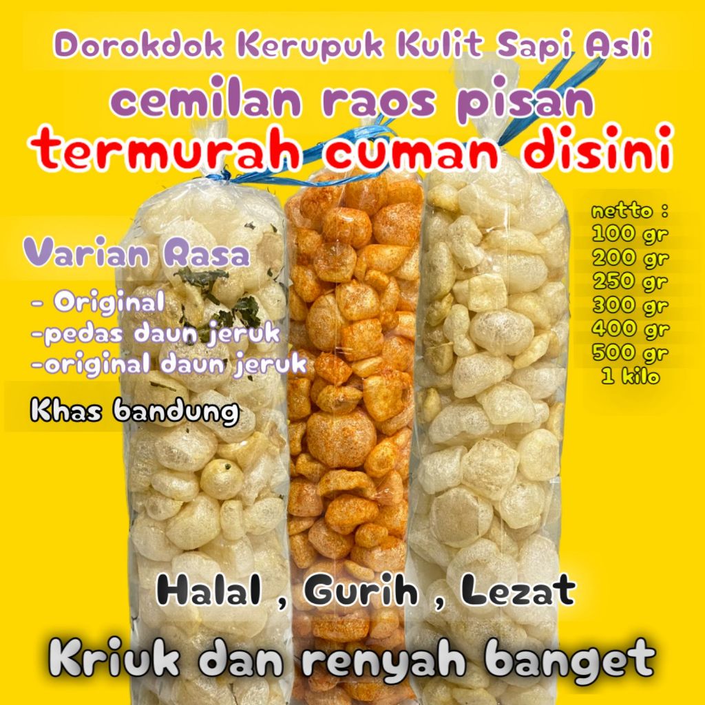 

Cemilan Kerupuk Kulit Sapi / Krecek Rambak Kulit Sapi / Kerupuk Dorokdok Viral / KOTAK DADU