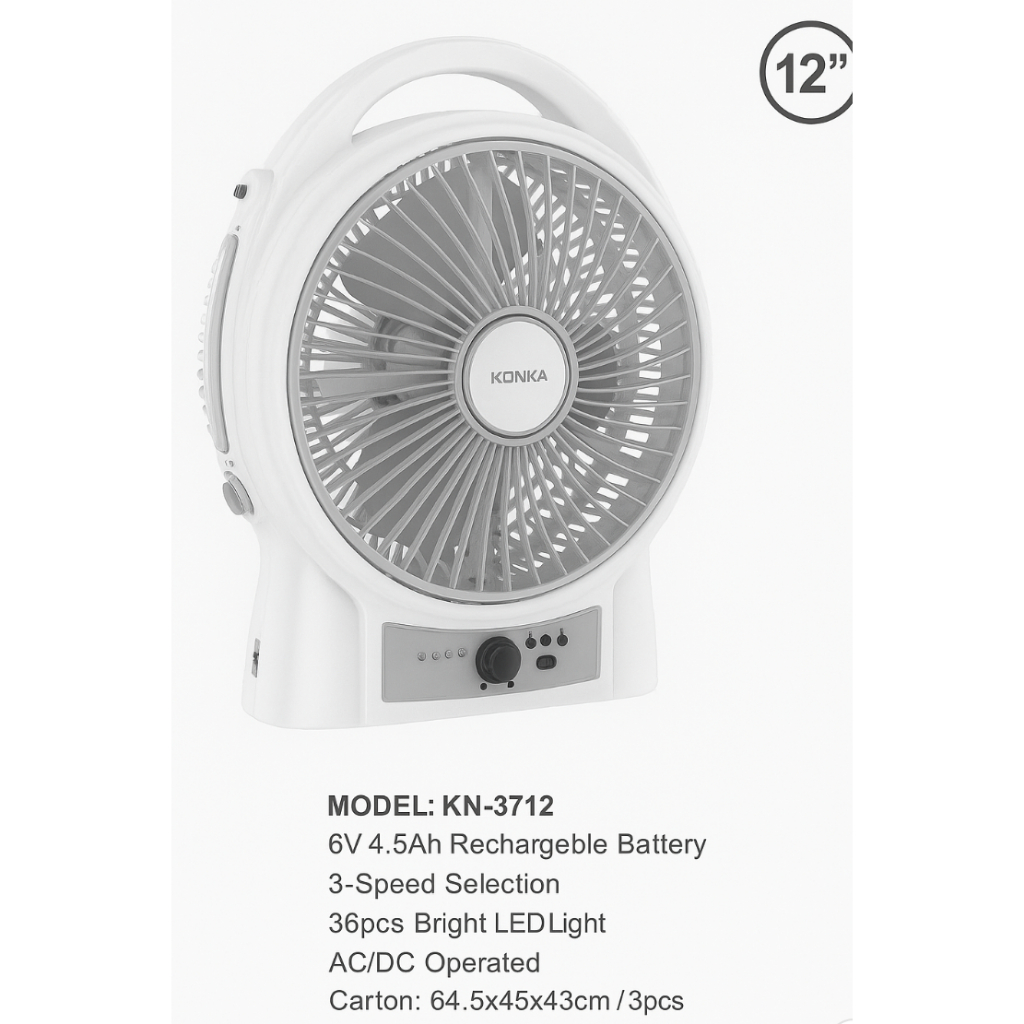 Kipas Angin Portable Rechargeable 12 Inch Murah Meriah KONKA KN-3712 Pengiriman Cepat